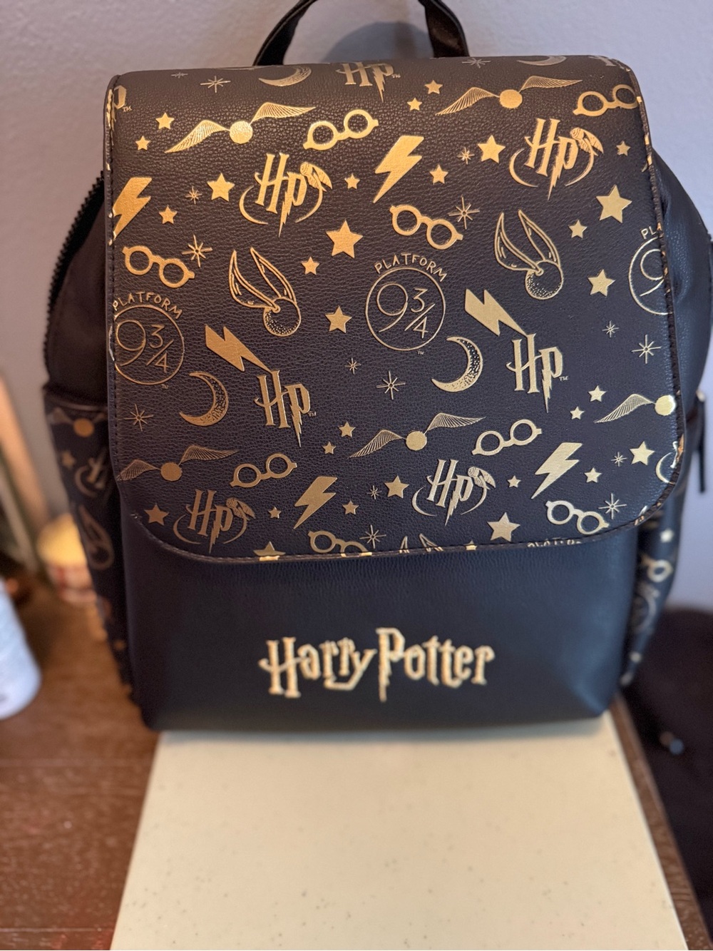 Primark Black Backpack with Gold Harry Potter Motif